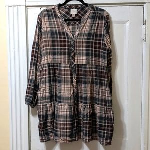 Plaid button-front Knox Rose dress, super soft, XL